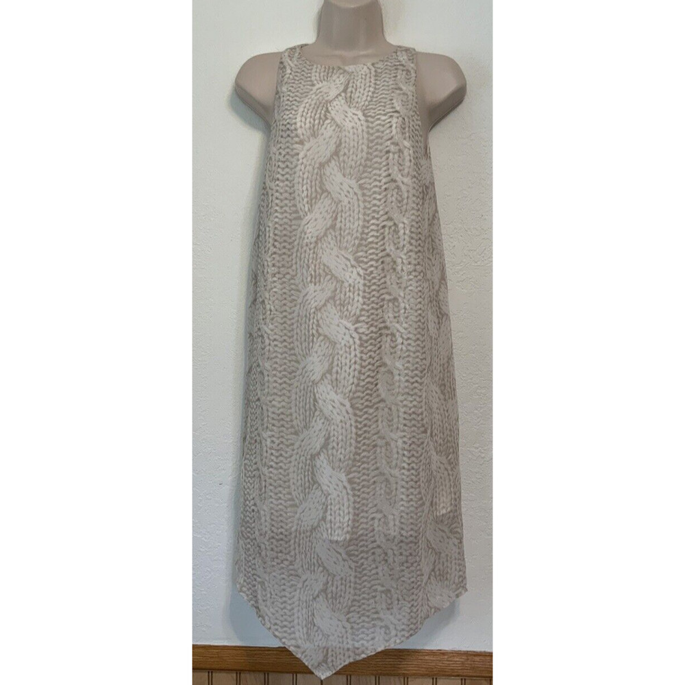 Kensie‎ Womens Ivory Cable Knit Print Sheer Overlay Sleeveless Dress Size S